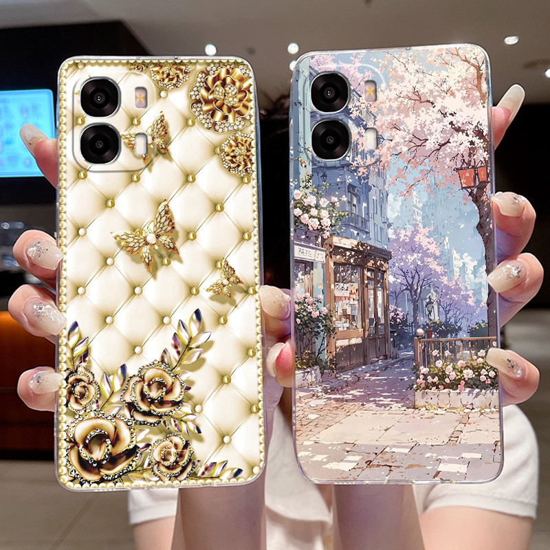 Golden Butterflie ดอกไม้รูปแบบเคสโทรศัพท์สําหรับ OPPO A6 4G 5G/A6T Pro 4G/A6S 4G 5G/K14 Clear TPU Soft Cover Anti-scratch คู่ Shell