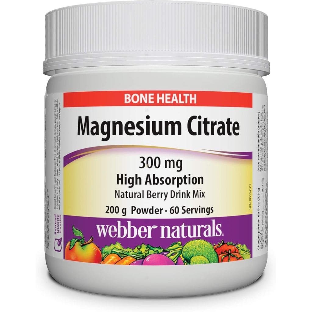 Webber s Magnesium Citrate Powder 300 มก. 120 กรัมการดูดซึม Minerals พอร์ต B และ Muscle Functions Berry Flavour
