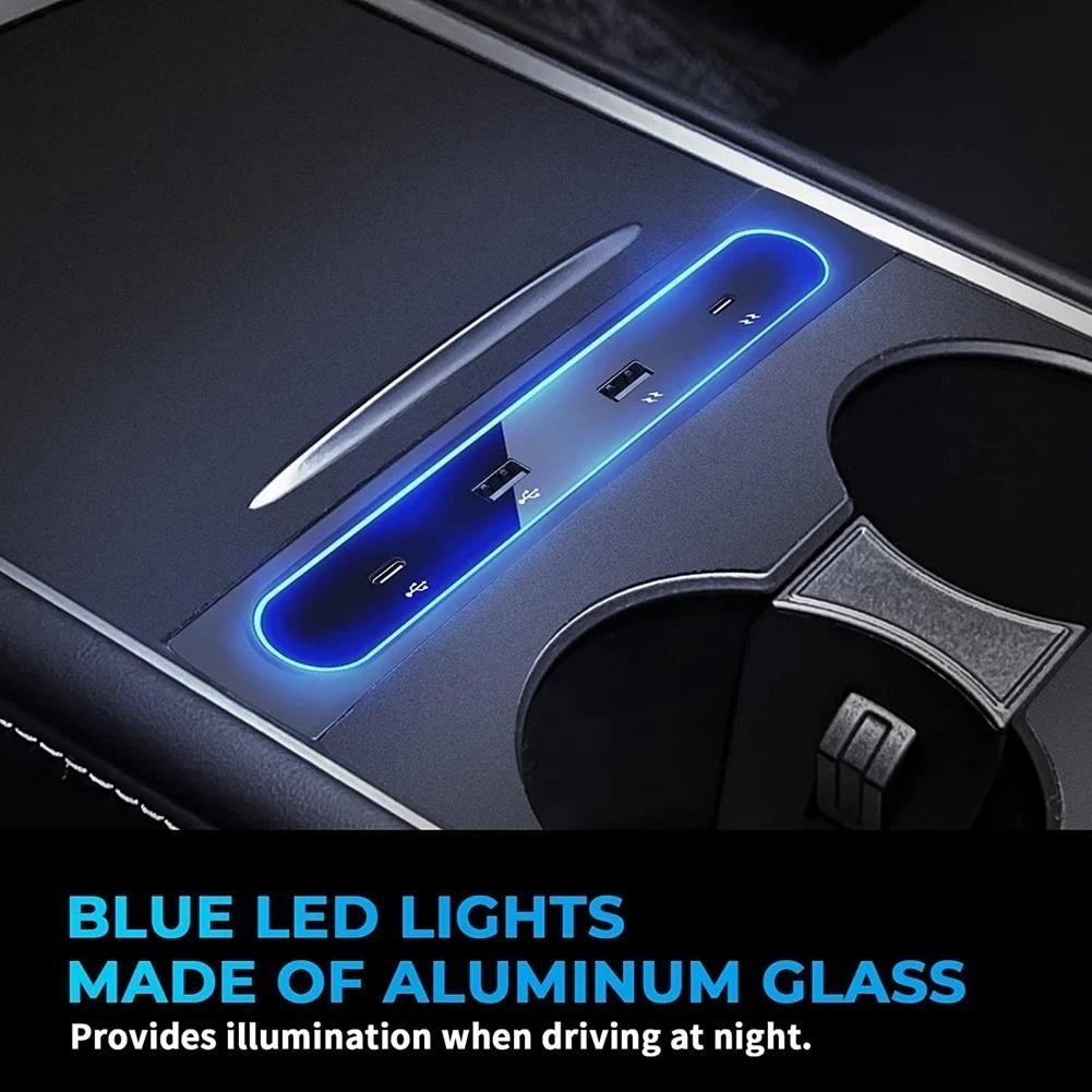 Sp-สําหรับTeslaรุ่น 3 Y 2021 2022 อุปกรณ์เสริม 27W Quick Charger Docking Station, 4 In 1 USB LED Hub