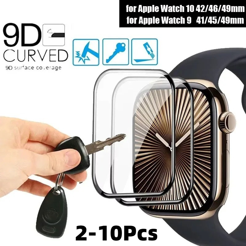 ฟิล์มกระจกนิรภัยโค้ง 100D ขอบดํา สําหรับ Apple Watch Series Ultra/3/2/1 ขนาด 49/46/45/44/42/40 มม. กันระเบิด แพ็ค 2-10 ชิ้น