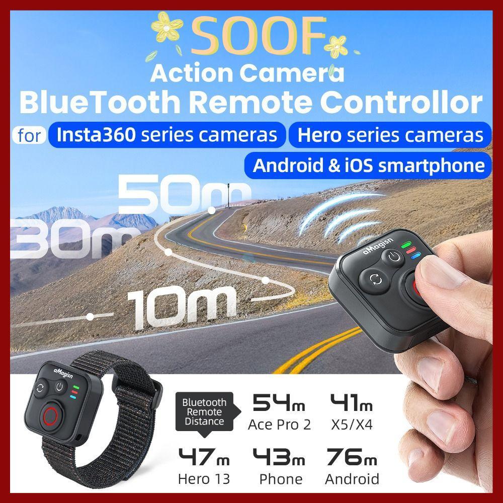in stock คอนโทรลเลอร์ไร้สายกล้องSOOF, รีโมทคอนโทรลบลูทูธมัลติฟังก์ชั่น 50M, พร้อมสายรัดข้อมือแบบพกพาตัวควบคุมบลูทูธกันน้ําสําหรับ Insta360 X5/X4/AcePro 2
