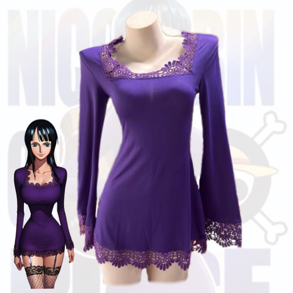 One Piece Nico Robin Miss All-Sunday Purple Lace Cosplay Dress 7EKS