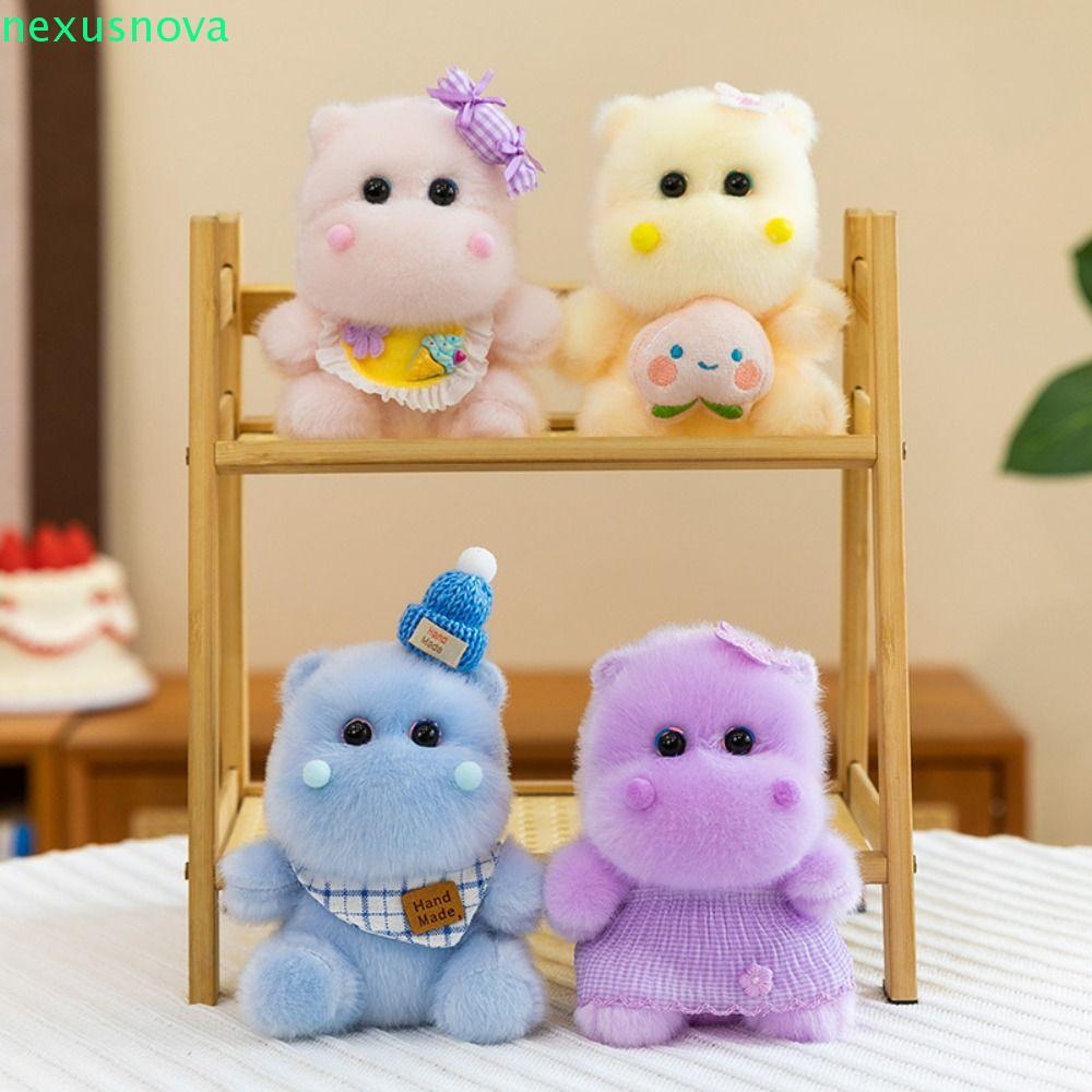 NEXUSNOVA พวงกุญแจฮิปโป Kawaii ผ้าฝ้าย PP 15 ซม. สีม่วง พร้อมตุ๊กตาสัตว์และพวงกุญแจอุปกรณ์เสริม