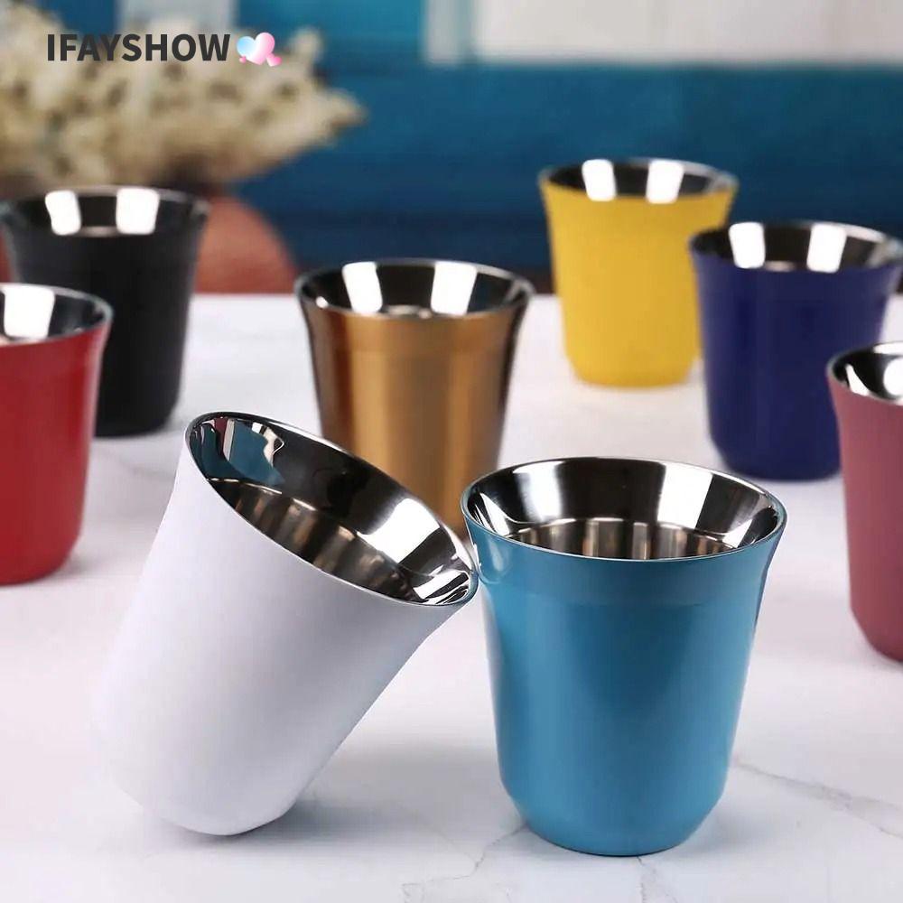 IFAYSHOW แก้วเอสเพรสโซ่, ฉนวนถ้วยกาแฟผนังคู่, ความจุขนาดเล็ก 304 สแตนเลส 80ML ถ้วยเครื่องดื่มเย็น