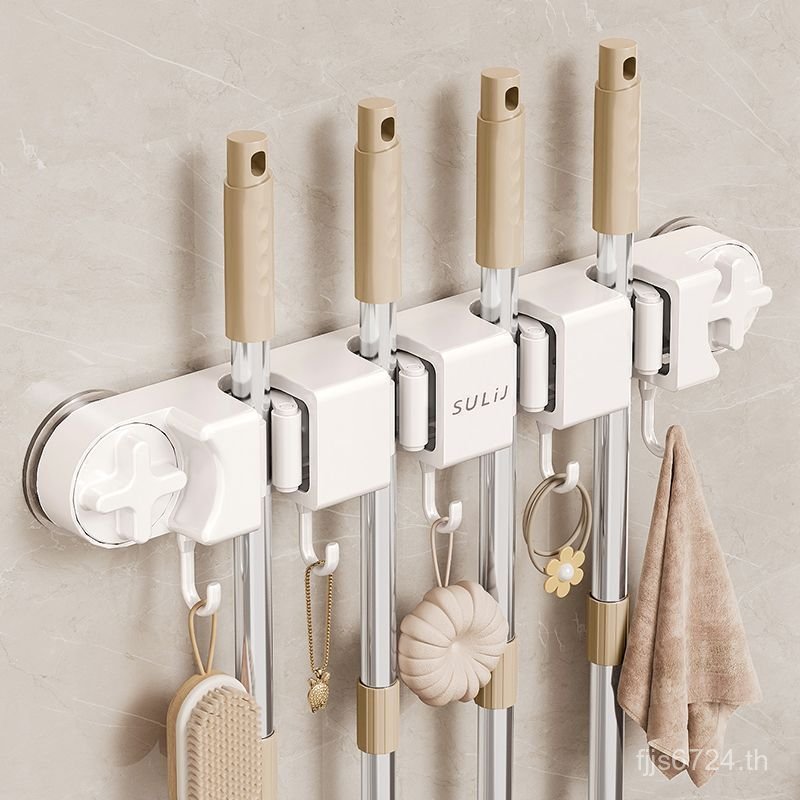 ผู้ถือคลิป Universal Broom Rack Handy Rack Handy เครื่องมือห้องน้ําถ้วยดูด Mop Wall Mount Mop เจาะฟร