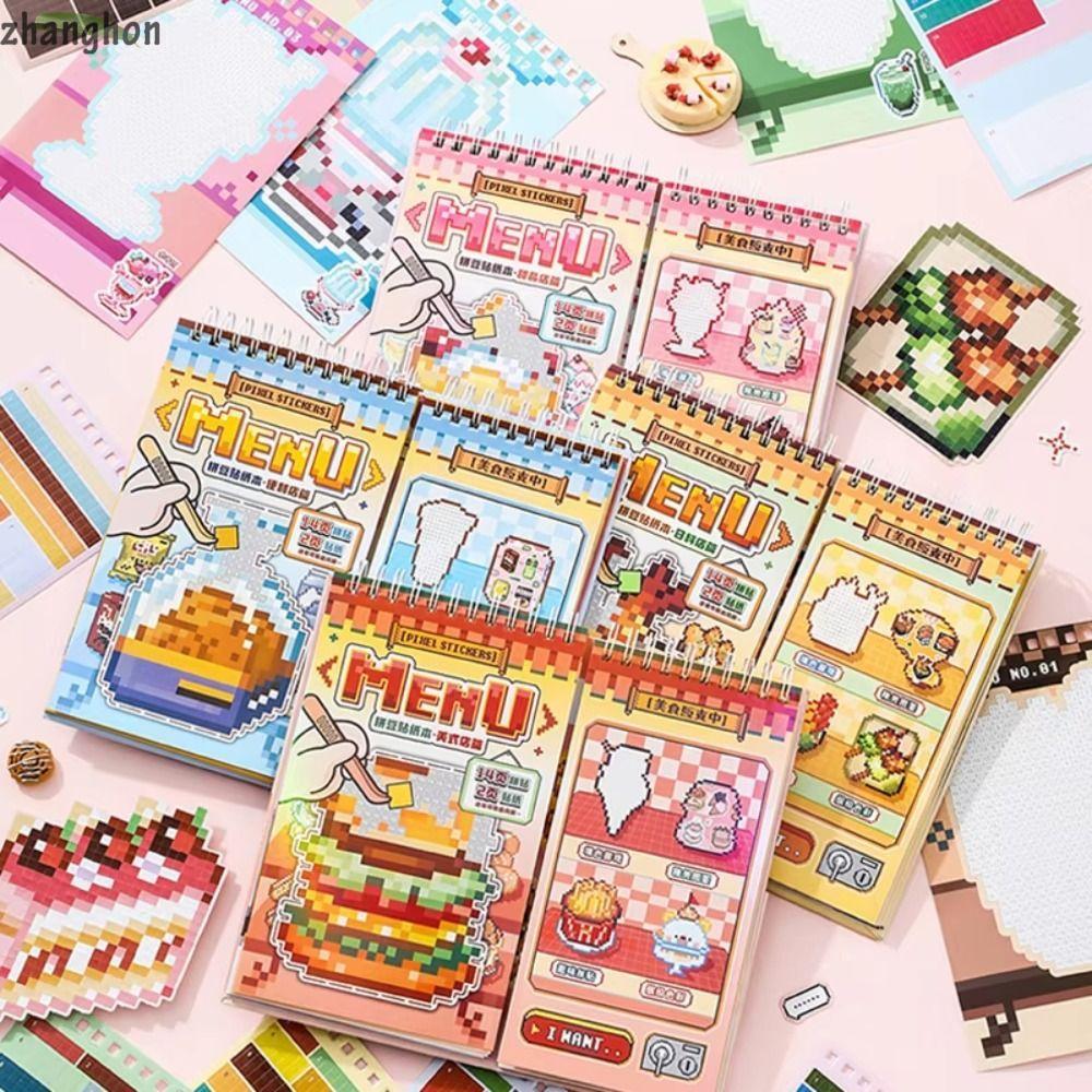 ZHANGHONG Pixel Art Sticker Book, Pixel Art Design 30pcs สติกเกอร์ Bean Paste, Creative Album Decor 