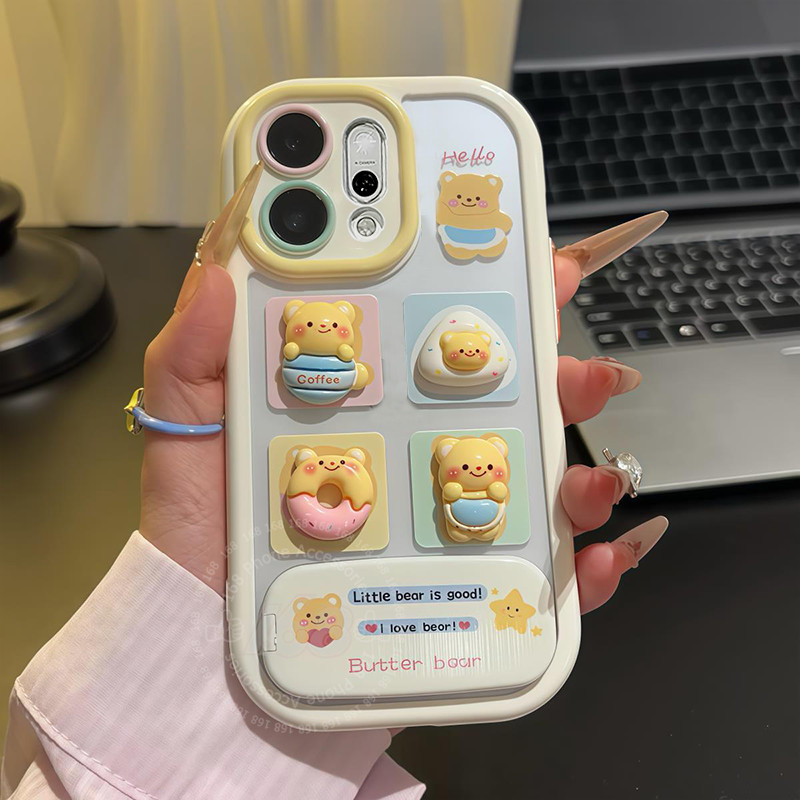 เคส OPPO Reno 14 5G เคส OPPO Reno 14 Pro 5G เคสน่ารักรูปหมีมินิใสกันกระแทก พร้อมกระจกและที่วางโทรศัพท์ ปรับแต่งตุ๊กตาได้ เคสหลังโทรศัพท์