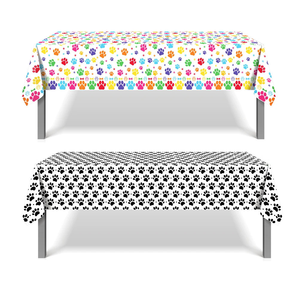 130*220 ซม.การ์ตูนสัตว์เลี้ยงสุนัข Paw พิมพ์วันเกิดทิ้ง Tablecover เด็ก Shower Party Camp ฉากหลังผ้า