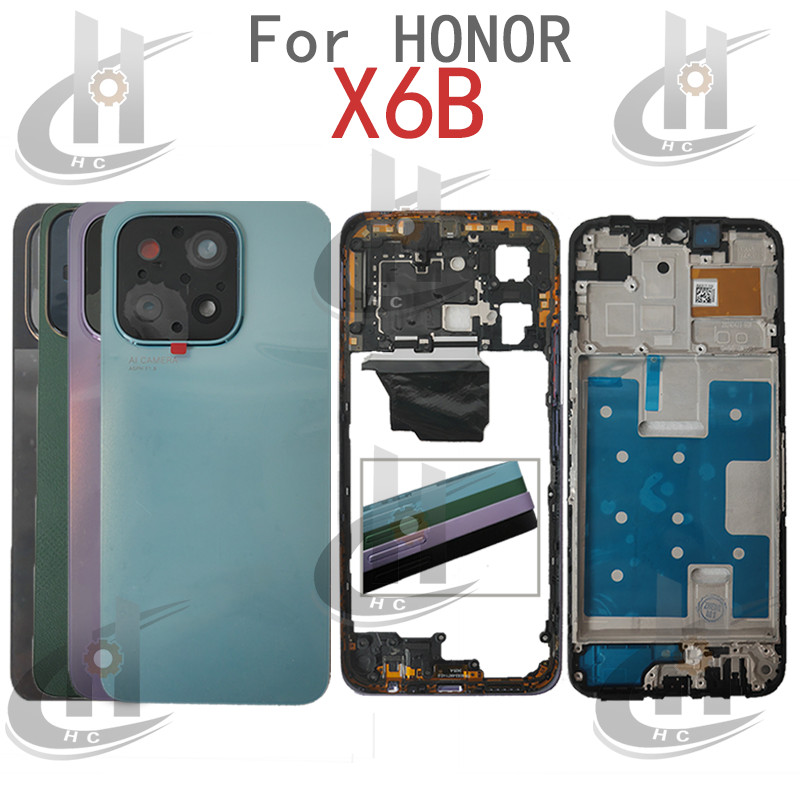 สําหรับ Honor X6B JDY-LX1 JDY-LX2 แบตเตอรี่ฝาหลังกรอบกลาง + ปุ่ม + กรอบด้านหน้า LCD + กรอบกล้องเลนส์