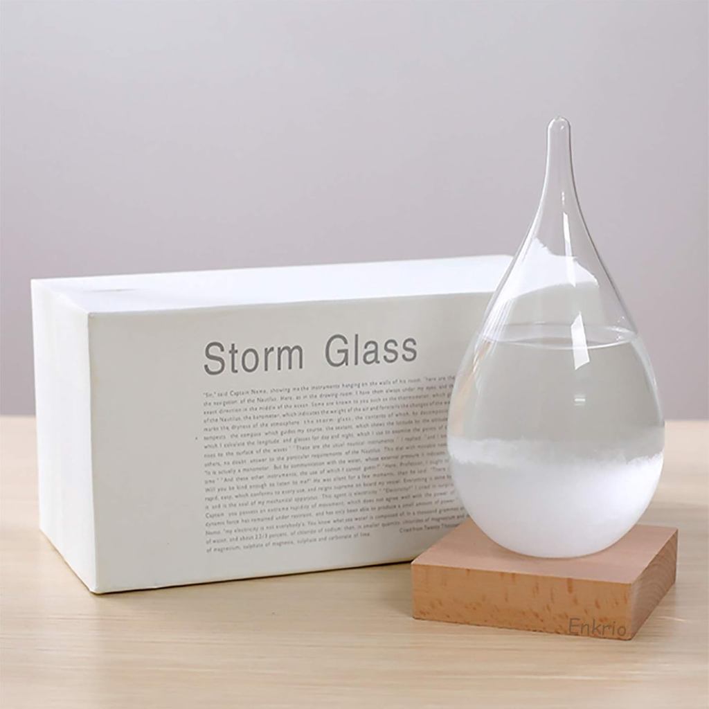 Encrio Storm Glass Weather Predicator, Weather Station Weather Forecaster พร้อมฐานไม้, ขวดแก้วคริสตั