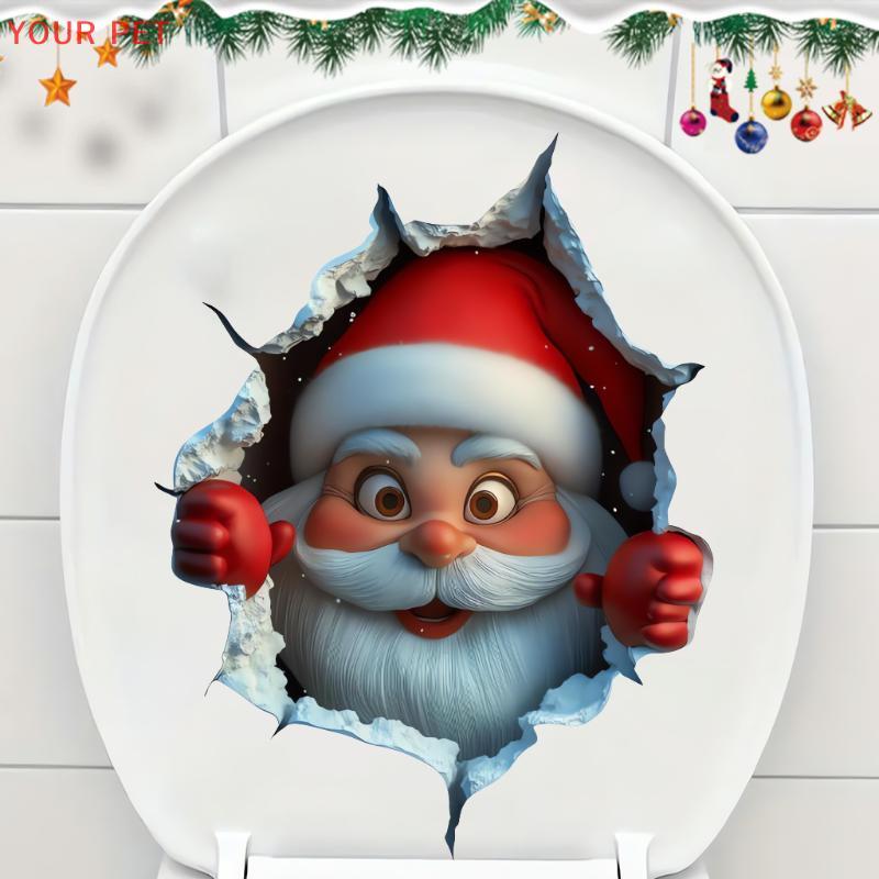 YOUR 3D สเตอริโอซานตาคลอส Break-Through Wall Decal ไวนิลคริสต์มาสสติ๊กเกอร์ติดผนัง,ที่ถอดออกได้ตกแต่