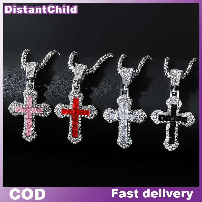 DSTH แฟชั่น Rhinestone CROSS จี้สร้อยคอสําหรับผู้ชายผู้หญิงอเนกประสงค์เสื้อกันหนาว Hip Hop CROSS สร้
