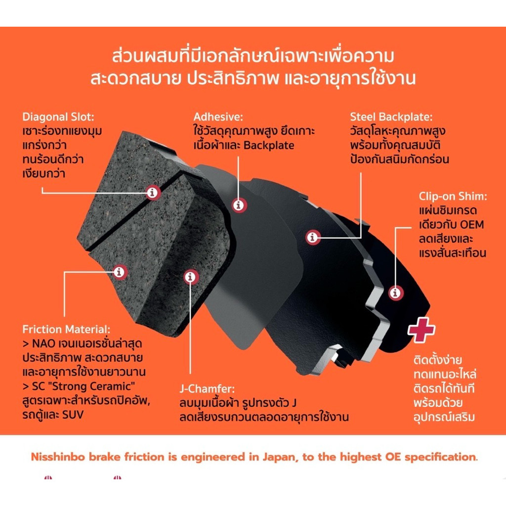 ผ้าเบรค Mazda2 ford fiesta mazda2 skyactive cx3 Nisshinbo ceramic ปี2008-2022