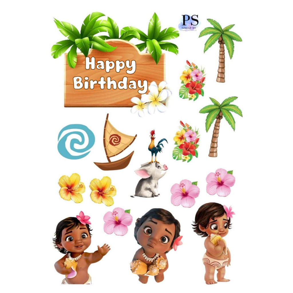 MOANA KIDS/ Moana Kids Cake Topper ชื่อที่กําหนดเอง/ Moana ตกแต่งเค้กสําหรับเด็ก