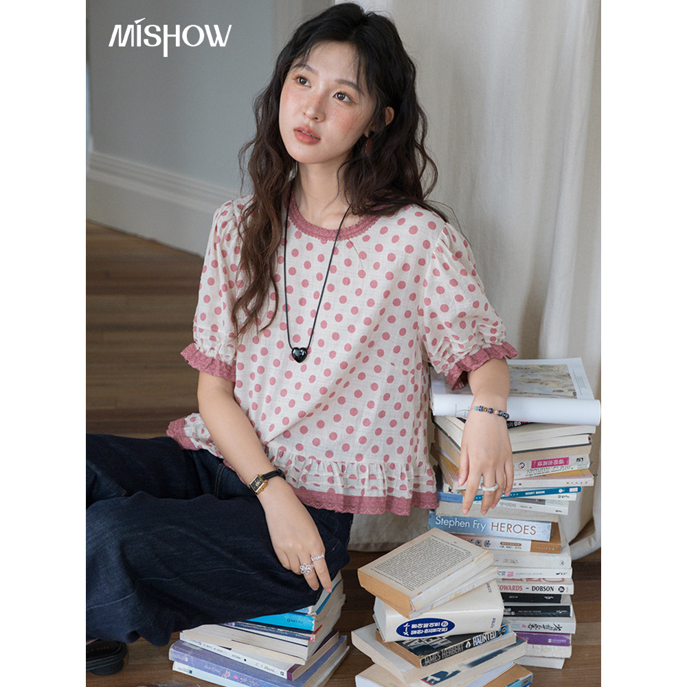 MISHOW 2026 ฤดูร้อนใหม่ พัฟแขนเสื้อลายจุด