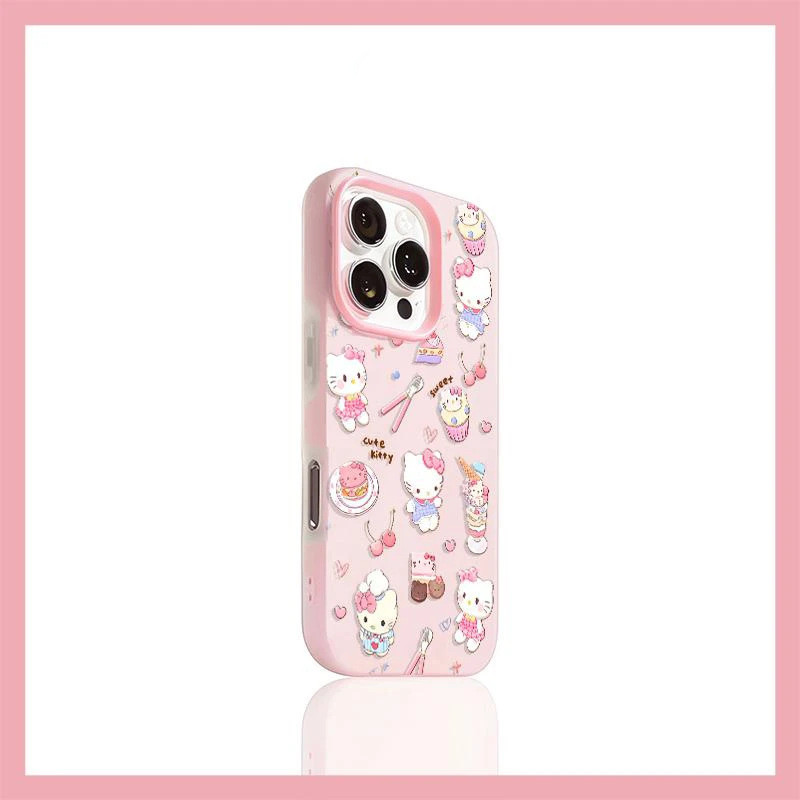 8 ️ ⃣ ขนม Hello Kitty เหมาะสําหรับ Apple 16/17Pro เคสโทรศัพท์ IP14 น่ารัก 13 2-in-1 Jelly 15 Big Hol