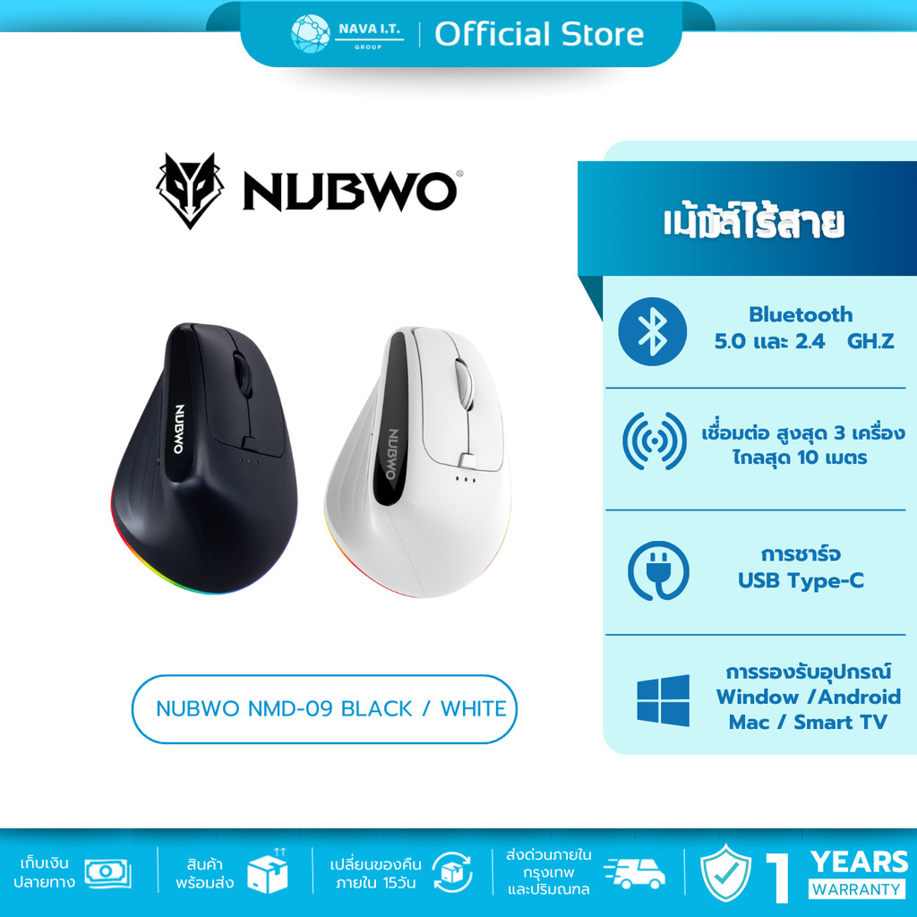 (มีส่งด่วน) NUBWO NMD09 black / WHITE เม้าส์ไร้สาย