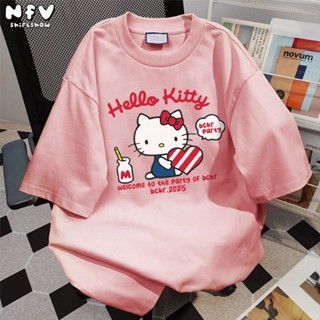 NFV มาใหม่ ลายการ์ตูนคิตตี้ เสื้อยืดแขนสั้นคอกลม แฟชั่นเกาหล…