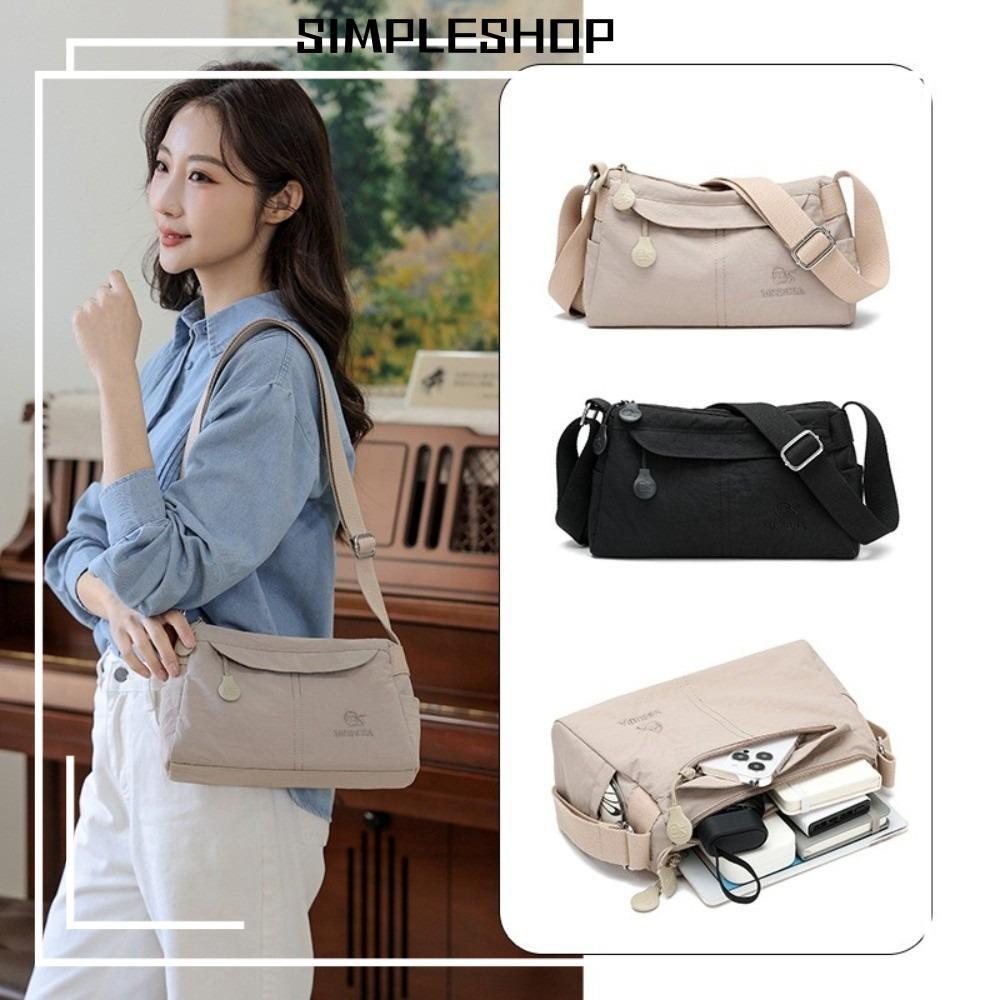 SIMPLESHOP กระเป๋าสะพายข้าง, กระเป๋า Messenger แบบสบาย ๆ ไนลอน, กระเป๋าโทรศัพท์สีทึบน้ําหนักเบากันน้ําของขวัญ