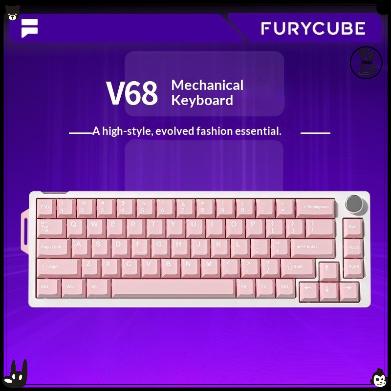 FURYCUBE V68 คีย์บอร์ดแบบกลไก RGB ความงามสูง - 68 คีย์แบบมีสายปรับแต่งสวิตช์คีย์บอร์ดเกมอุปกรณ์ต่อพ่