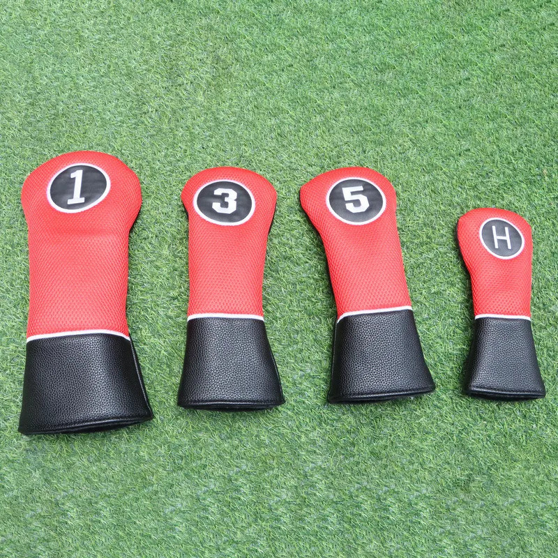 4Pcs/set Golf Club Head Cover for Driver, Fairway,Hybrid, # 1 # 3 # 5 # H,With Red and Grey Style So
