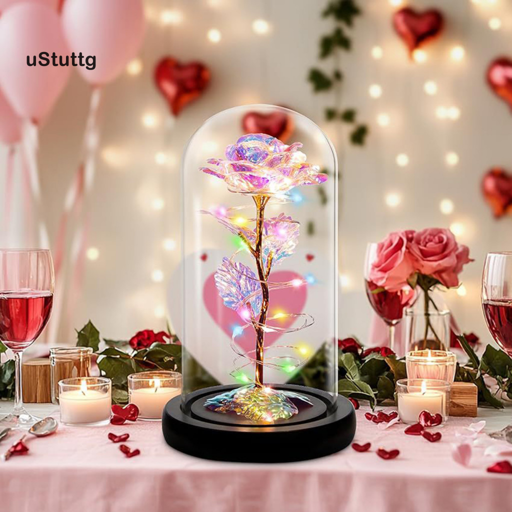 {uStuttg} LED Rose ตกแต่ง Eternal Rose ของขวัญ Eternal Rose Dome พร้อมไฟ LED – ของขวัญดอกไม้ประดิษฐ์