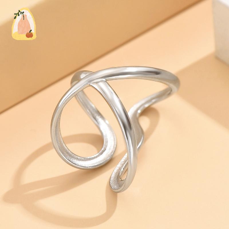 Thumb Ring แบบไม่สมมาตร Wavy Curve และ_chunky ring_ เพศหญิง, สร้อยกำไลเงิน, กันน้ำด้วยสแตนเลส, เป็นข