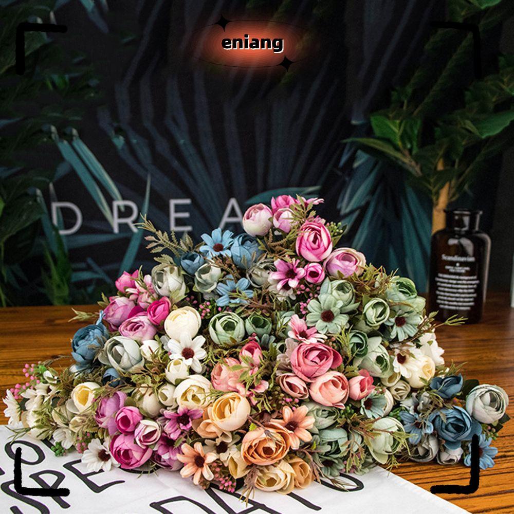 ENIANG 1 Bunch Silk Tea Rose Wedding DIY Party Supply Retro Fake Daisy