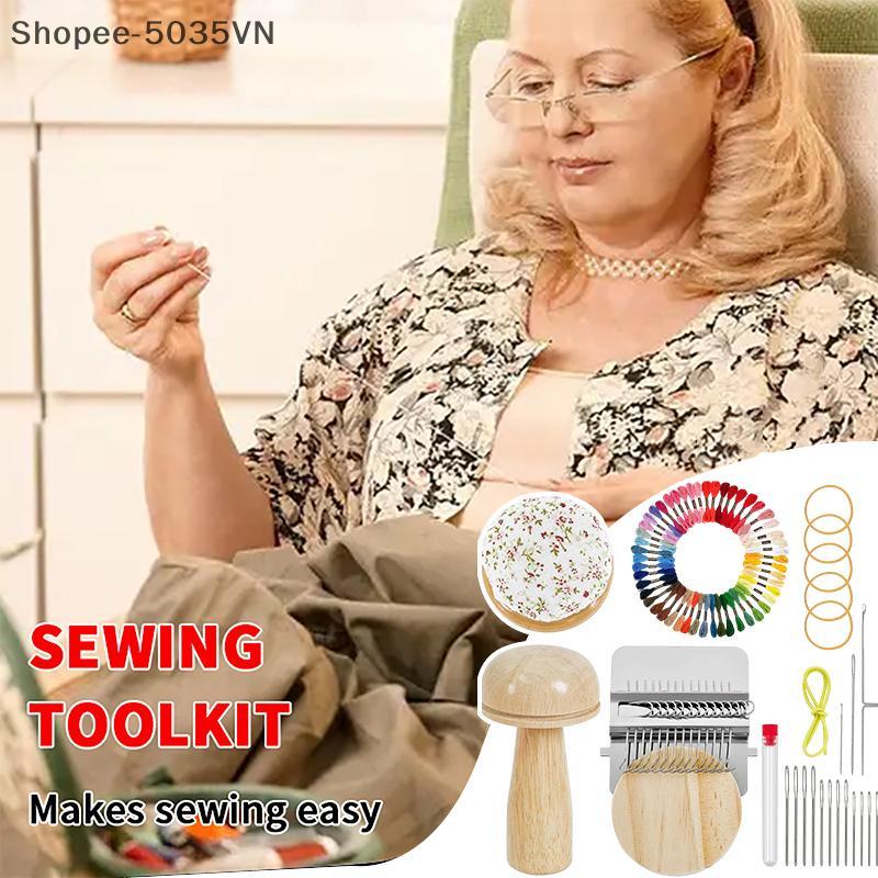 {AKIN} Mini Darning Loom,Mushroom Knit Patch Kit 14 Hooks Small Weaving Loom 14 ชิ้นเข็มตาขนาดใหญ่ 5