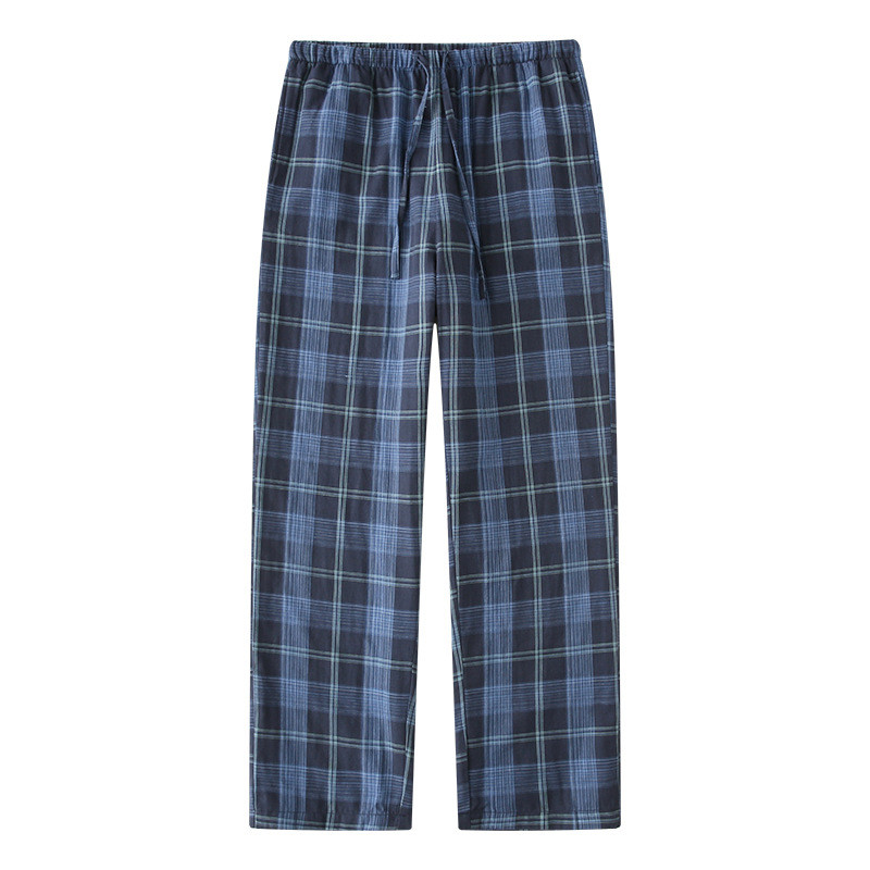 MUJI Style Goods Cotton Double-Layer Gauze Plaid Single Pajama Pants Style Home Pants Casual Pants X