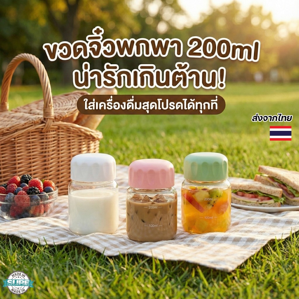 Portable Cup ขวดน้ำขนาดเล็ก 200ml ดีไซน์น่ารัก มินิมอล ใส่นม ใส่กาแฟ พกไปได้ทุกที่