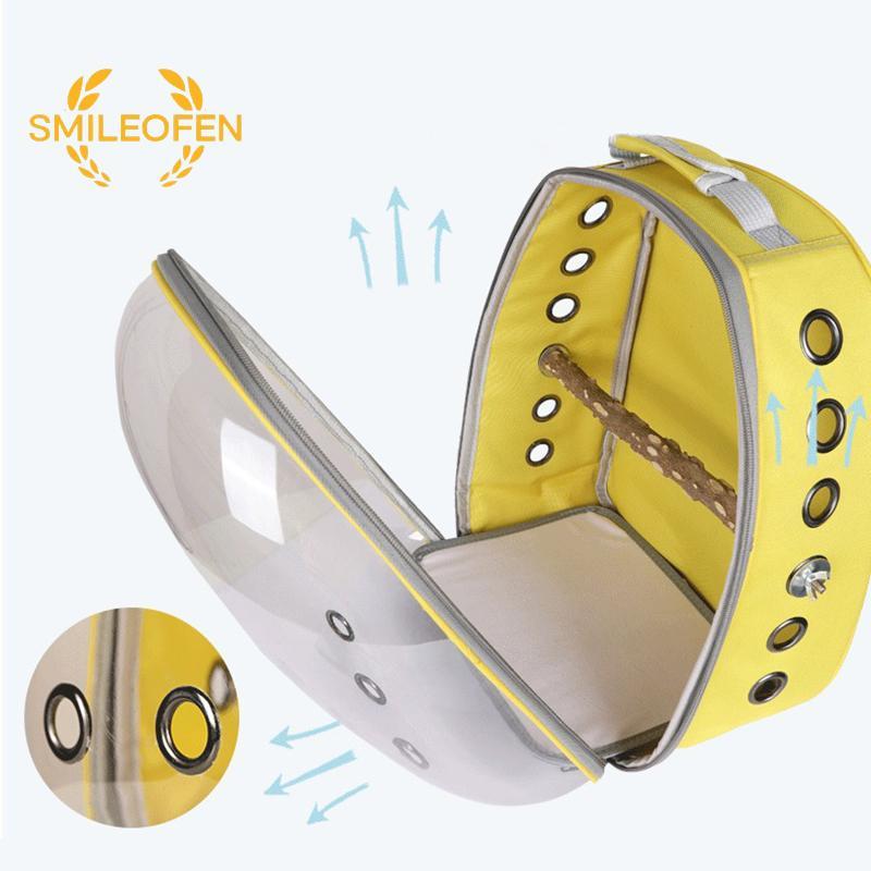 [Smileofen] Bird Cage Panoramic Pet Backpack Breathable Out Pet Bird Bag Go Out Portable Transparent