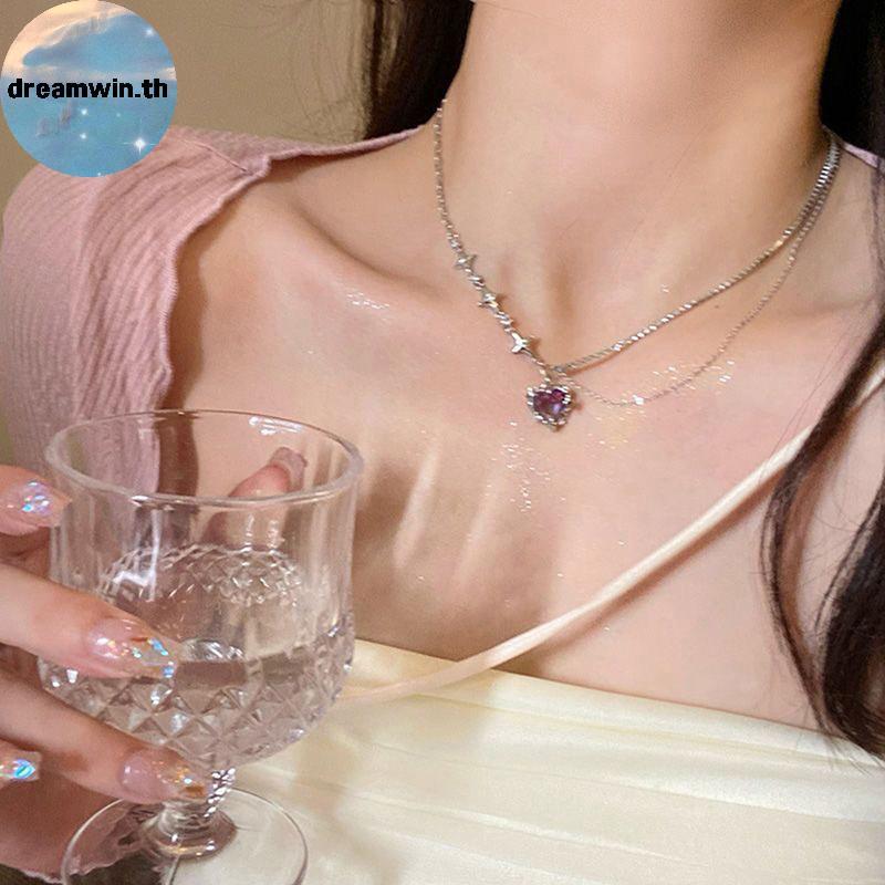 Dreamwin เกาหลีแนวโน้มแฟชั่นสําหรับผู้หญิงวัยรุ่น Cool Heart จี้สร้อยคอคริสตัล Awn Star สร้อยคอแนวโน