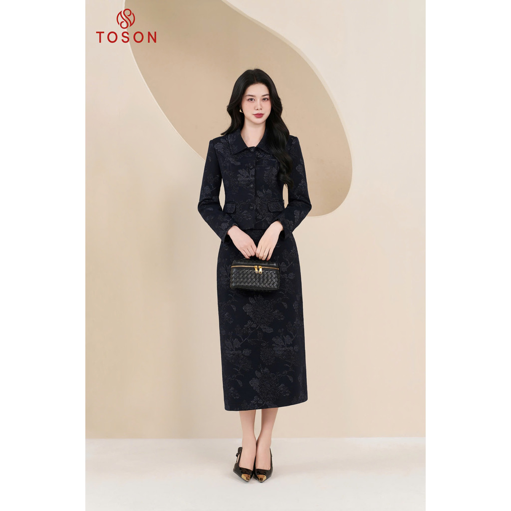 ชุดดอกไม้สีเขียวชาร์โคล : คอปกซัม เสื้อกั๊ก+กระโปรง B8308T35 Toson