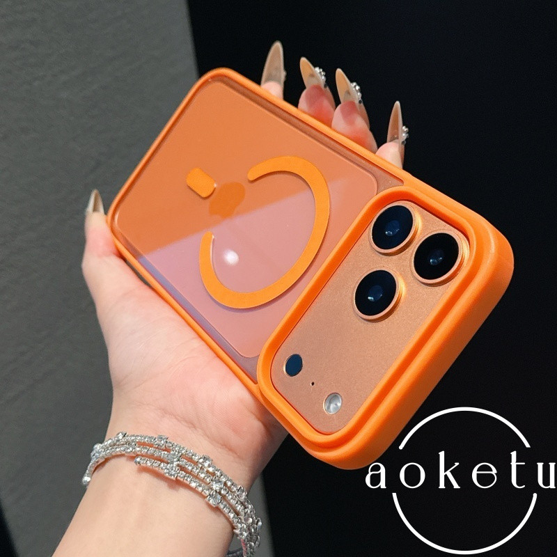 Macaron เหมาะสําหรับ Apple 17promax เคสโทรศัพท์แม่เหล็กดูด iPhone 17pro อะคริลิคบางเฉียบ 17 minimalist 17Air สีส้มโปร่งใสรวมทุกอย่างกรณี