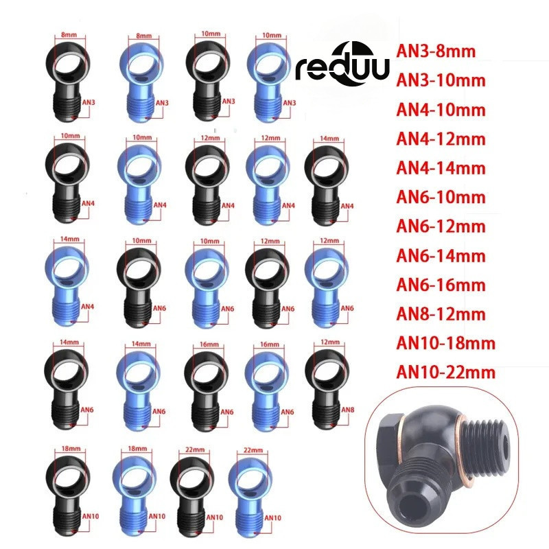 อลูมิเนียม An Banjo Adaptor Bolt AN3 AN4 AN6 AN8 AN10 ถึง 12 มม. 14 มม. 16 มม.เบรค Fitting สีฟ้าสีดํา