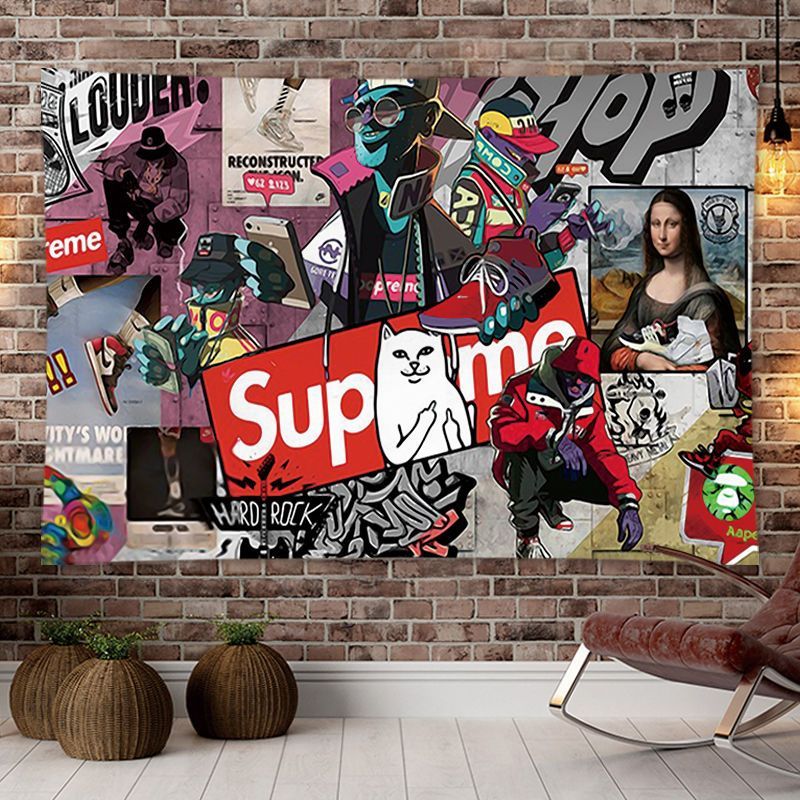 T อินเทรนด์ Hip-Hop Graffiti พื้นหลังผ้า ins Tapestry หอพัก Must-Have Bar KTV ตกแต่ง Art ตกแต่งห้องผ้าผนัง