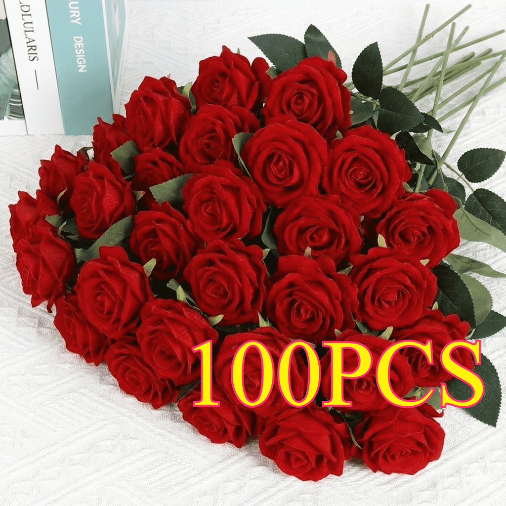 [100 ดอก] ดอกกุหลาบปลอม 50cm กุหลาบวาเลนไทน์ ของขวัญเซอร์ไพรส์ ตกแต่งบ้าน สวยเหมือนจริง
