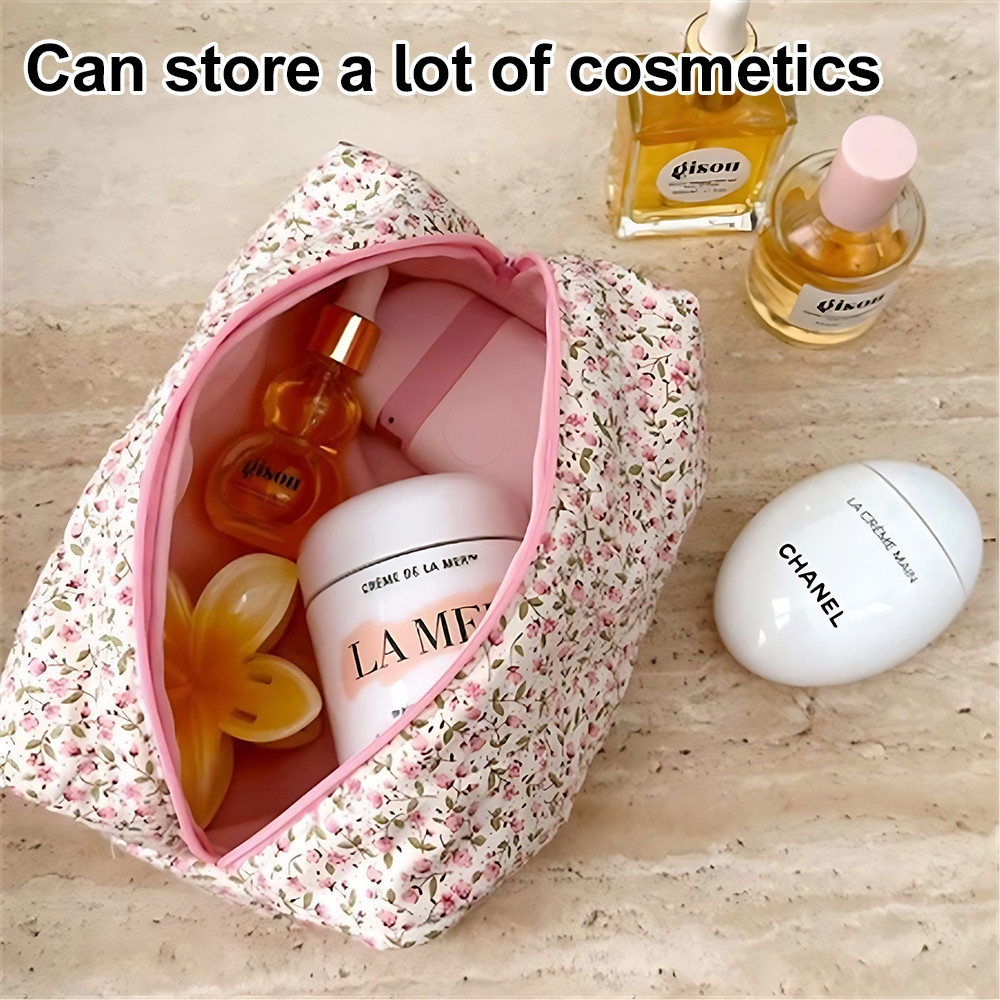 Puffy Quilted Flower Cosmetic Bag makeup Organizer Pocket Travel Cosmetic Organizer Patterned
