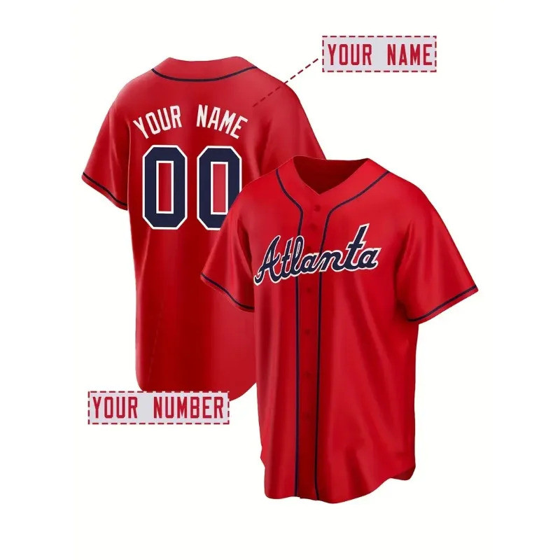 เสื้อเบสบอล Atlanta Falcons มีชื่อและหมายเลขพิมพ์ ออกแบบสำหรับอากาศถ่ายเทความร้อนดี เสื้อแขนสั้น