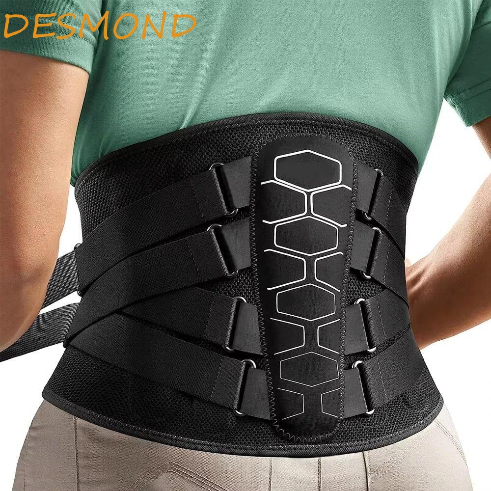 DESMOND Back Brace,ยืดหยุ่นฤดูใบไม้ผลิBreathableเข็มขัดพยุงเอว,ผู้ชายผู้หญิงน้ําหนักเบาAnti-skid 4 อลูมิเนียม Stays Lumbar Support Sctica