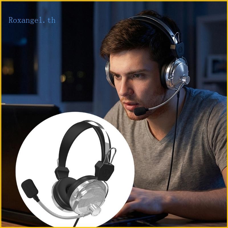 ROX ชุดหูฟังสําหรับเล่นเกมพร้อมไมโครโฟนสําหรับแล็ปท็อป PC 3 5 มม.หูฟังสีดําสีขาวสีฟ้า