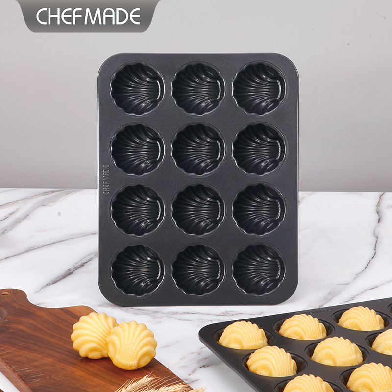 CHEFMADE Non-stick Madeleine 12 ถ้วย Pan Shell Shape แม่พิมพ์เค้กเนยเค้กข้าวถาดอบเหล็กคาร์บอน Nonstick Bakeware WK9872