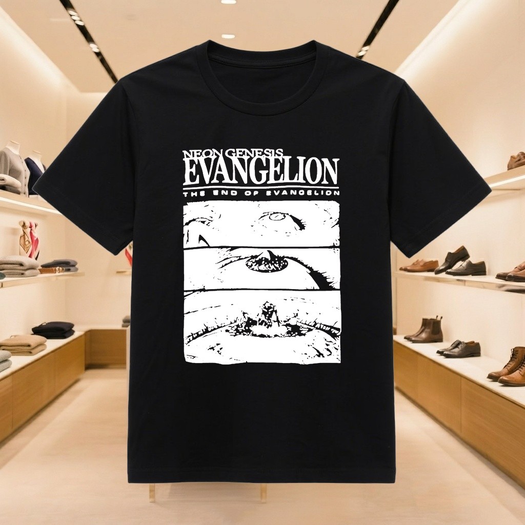 เสื้อยืดผู้ชายเสื้อยืดผู้หญิง Unisex Neon Genesis Evangelion Black Tops, เสื้อยืดอนิเมะ, Distro Neon