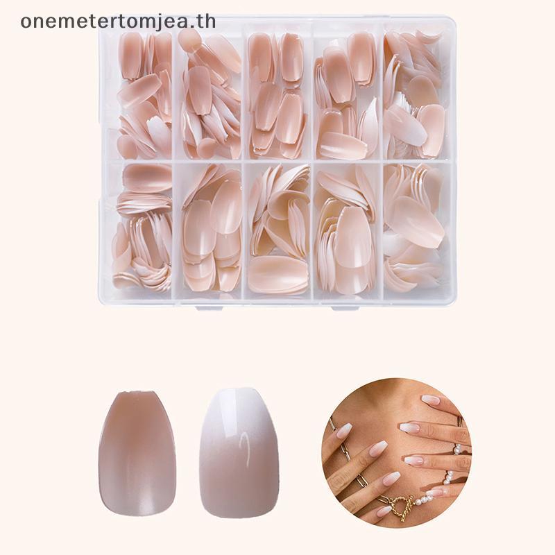 Onemetertomjea 120/240/360 ชิ้น/กล่อง Glossy Soft Gel Pink French Nail Tips Medium Almond White Simp