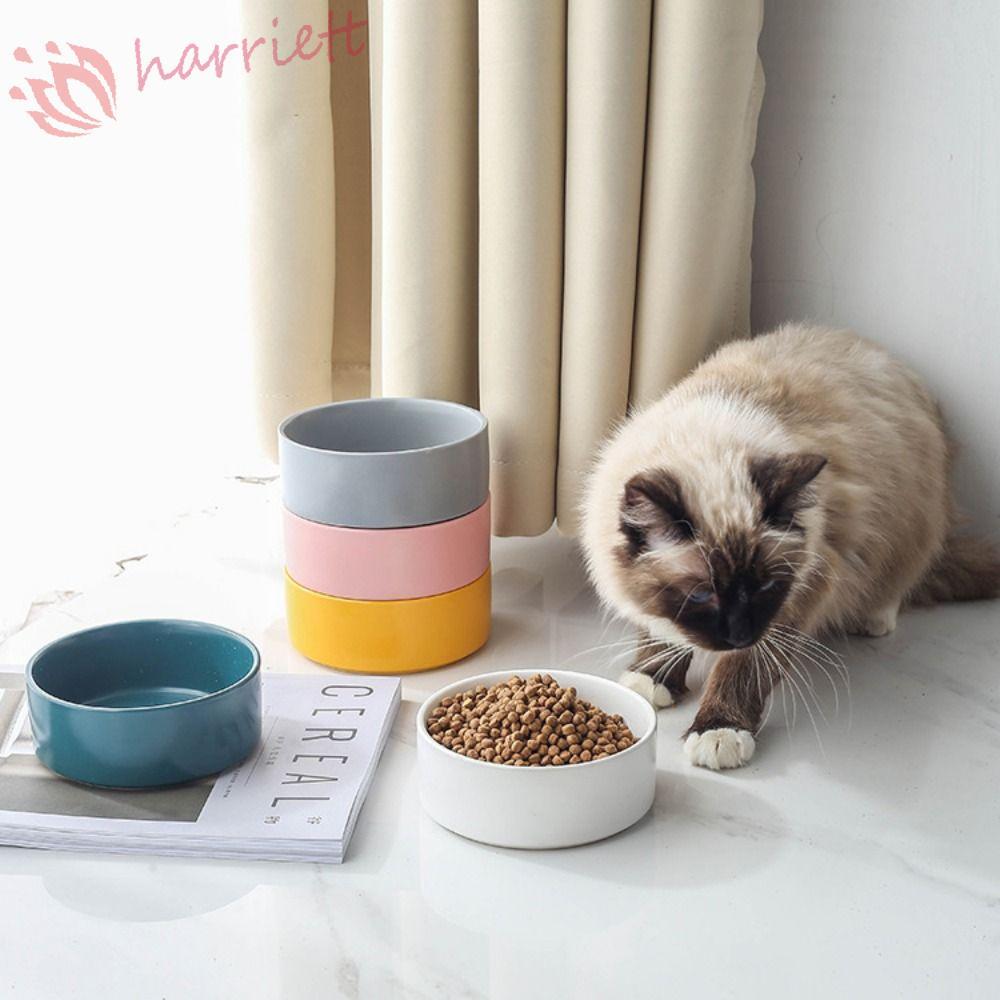 ฮาร์รีตต์ ชามอาหารแมว,กันลื่นเมลามีนชามให้อาหารสัตว์เลี้ยง,จานอาหารแมวลูกอมสีรอบป้องกันโรลโอเวอร์เลียนแบบเซรามิกชามแมวบ้าน