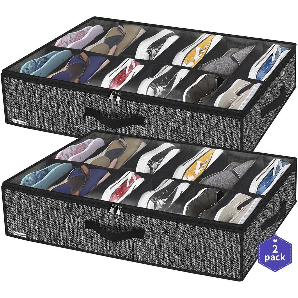 Onlyeasy Sturdy ที่เก็บรองเท้า Under Bed ชุด 2 ชิ้น Fit 12 ถึง 24 คู่ รองเท้า Underbed Closet Storag
