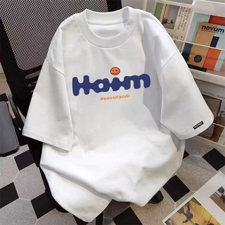 (จัดส่งตลอด 24 ชั่วโมง)Woo Right ปอนด์ผ้าฝ้ายสีขาวแขนสั้นเสื้อยืดผู้ชาย 2026 ฤดูร้อนใหม่สไตล์อเมริกันสูงถนนหลวม