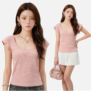 เสื้อยืดแขนสั้นคอกลมผ้าฝ้ายสลาฟใส่สบายด้านบนของผู้หญิง S-XL