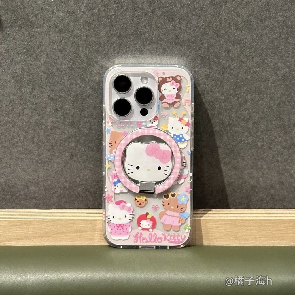 Pink Edge KT Grid Ring Buckle Magnetic Bracket Apple 17pro/16 Phone Case iPhone15/14/13/123C.04.06.0